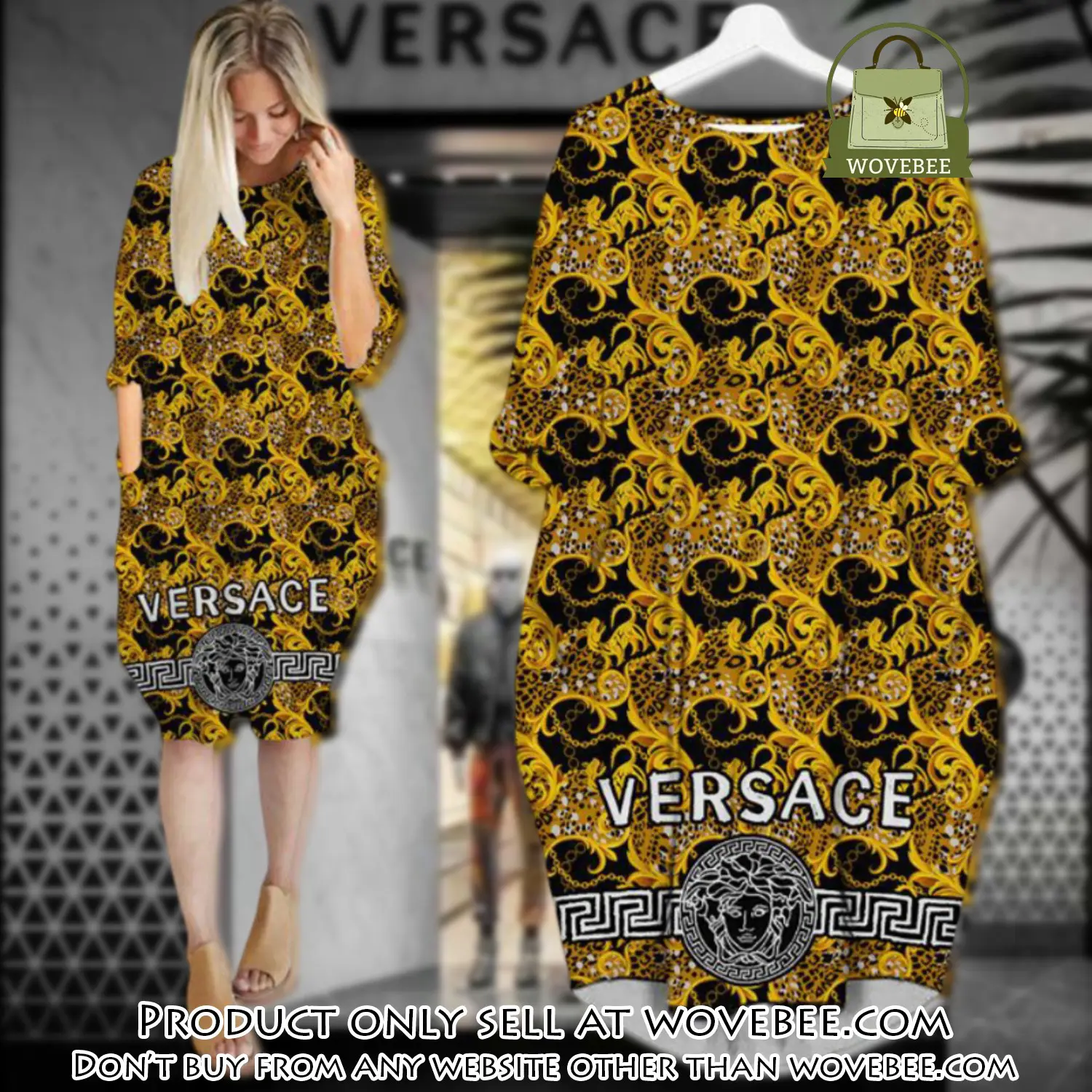 Gianni versace gold batwing pocket dress luxury brand for women pd061 wvb0348452